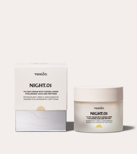 Night.01 Wypełniający krem z usieciowanym kwasem hialuronowym i peptydami 50 ml - Resibo