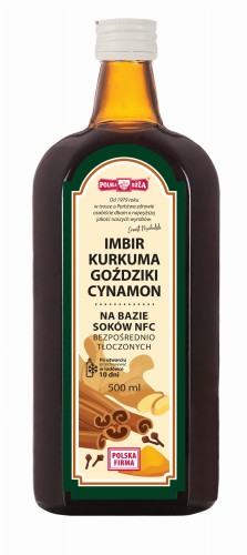 Imbir Kurkuma Goździki Cynamon na bazie soków NFC 500 ml - Polska Róża