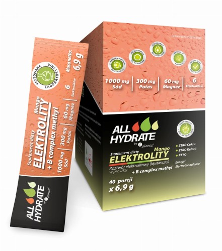 ALLHydrate Elektrolity Stick Mango + B complex methyl 6,9 g x 40 saszetek - Aliness