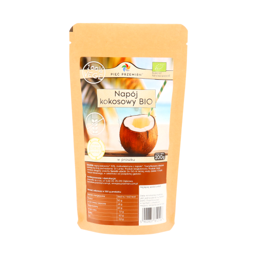 Napój kokosowy BIO w proszku bezglutenowy 200 g - Pięć Przemian