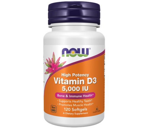 Witamina D3 5000 IU High Potency 120 kapsułek żelowych - Now