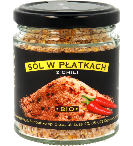 Sól himalajska w płatkach z chili BIO bezglutenowa 85 g - Pięć Przemian