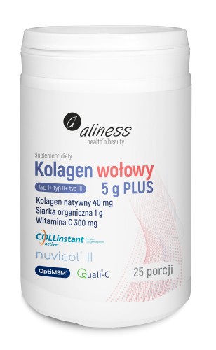 Kolagen wołowy 5 g PLUS natywny II, siarka OptiMSM, witamina C - proszek 25 porcji - Aliness