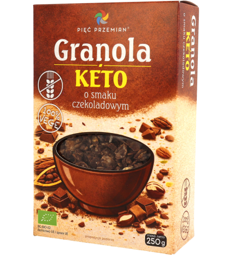 Granola KETO o smaku czekoladowym bezglutenowa BIO 250 g - Pięć Przemian