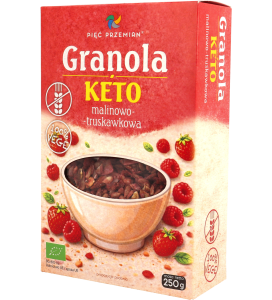 Granola KETO malinowo-truskawkowa bezglutenowa BIO 250 g - Pięć Przemian