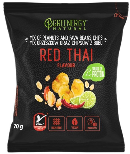Mieszanka proteinowa orzeszków i chipsów z bobu Red Thai 70 g - Greenergy