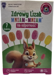 Zdrowy lizak Mniam-Mniam bez cukru różne smaki 7 sztuk + 4 tatuaże zmywalne 42 g - Starpharma