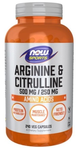 Arginine & Citrulline Arginina i Cytrulina 500/250 mg 240 kapsułek wege - Now Sports