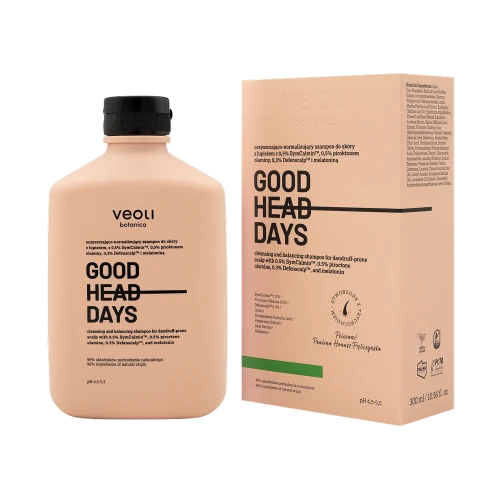 Oczyszczająco normalizujący szampon do skóry z łupieżem z 0,5% SymCalmin™, 0,5% piroktonem olaminy, 0,3% Defenscalp™ i melatoniną Good Head Days 300 ml - Veoli Botanica