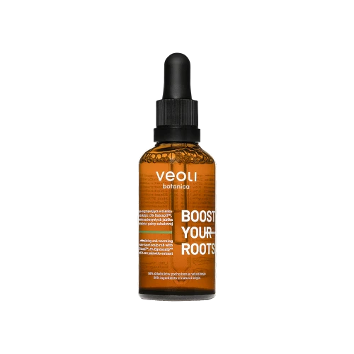 Stymulująco-rozgrzewająca wcierka wodna do skalpu z 3% Baicapil™, 2% komórek macierzystych jabłka i 2% ekstraktu z palmy sabałowej Boost Your Roots 50 ml - Veoli Botanica