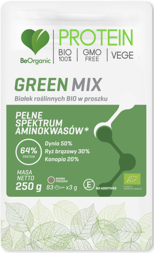 Green Mix białek roślinnych BIO w proszku 250 g - BeOrganic