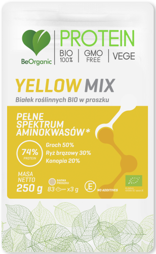 Yellow Mix białek roślinnych BIO w proszku 250 g - BeOrganic