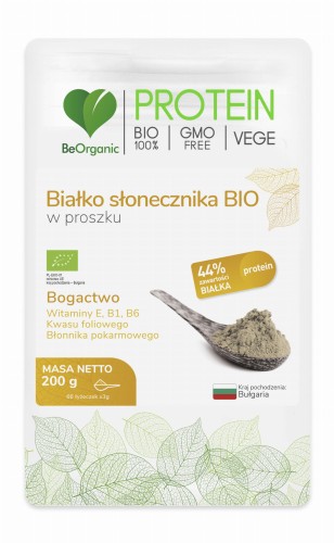 Białko słonecznika BIO w proszku 200 g - BeOrganic