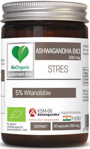 Ashwagandha KSM-66® 5% BIO 200 mg 50 kapsułek - BeOrganic