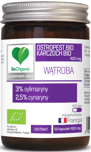 Ostropest BIO 3% + karczoch BIO 2,5% 400 mg 50 kapsułek - BeOrganic