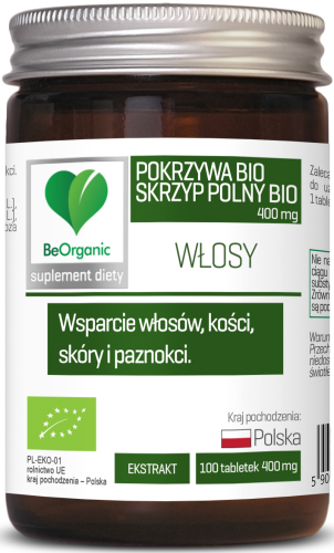 Skrzyp polny BIO + pokrzywa BIO 400 mg 100 tabletek - BeOrganic