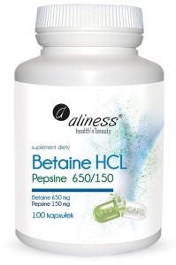 Betaine HCL Pepsine 650/150 mg 100 kapsułek - Aliness