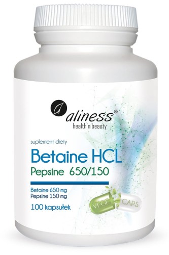 Betaine HCL Pepsine 650/150 mg 100 kapsułek - Aliness