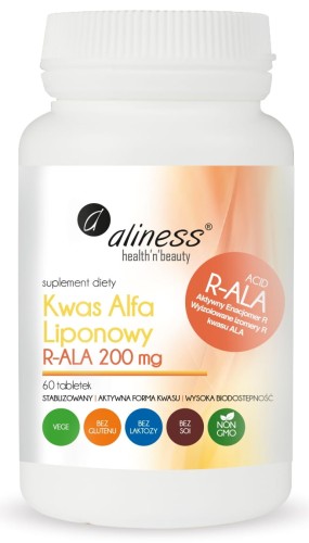 Kwas Alfa liponowy R-ALA 200 mg 60 tabletek vege - Aliness