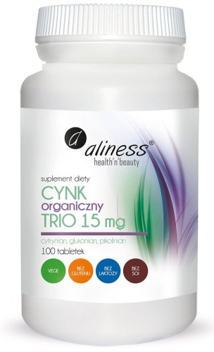 Cynk organiczny TRIO 15 mg 100 tabletek vege - Aliness