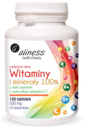 Witaminy i minerały z żeń-szeniem i naturalną witaminą C 120 tabletek - Aliness