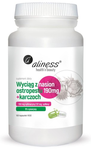 Ekstrakt z nasion ostropestu 190 mg + karczoch 100 mg 100 kapsułek vege - Aliness