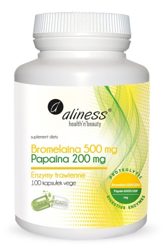 Bromelaina 500 mg Papina 200 mg 100 kapsułek vege - Aliness