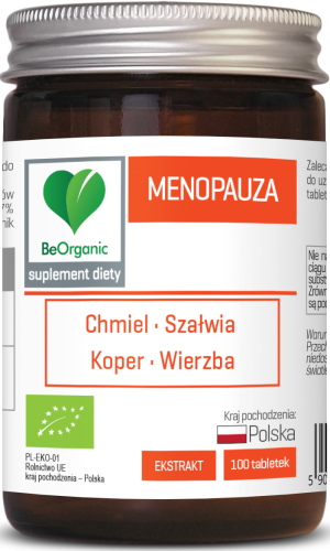 Menopauza BIO 450 mg chmiel, szałwia, koper, wierzba 100 tabletek - BeOrganic
