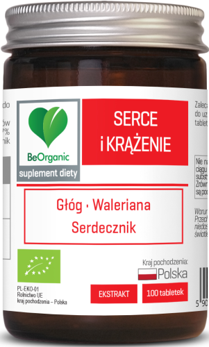 Serce i Krążenie BIO 500 mg głóg, waleriana, serdecznik - 100 tabletek - BeOrganic