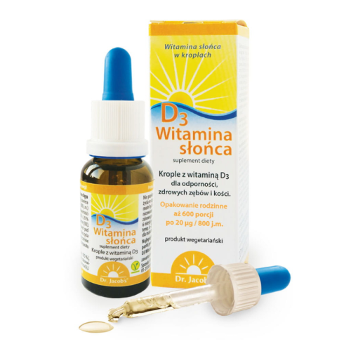 Witamina słońca D3 800 j.m. (cholekalcyferol tokoferol) w kroplach 20 ml - Dr Jacob's